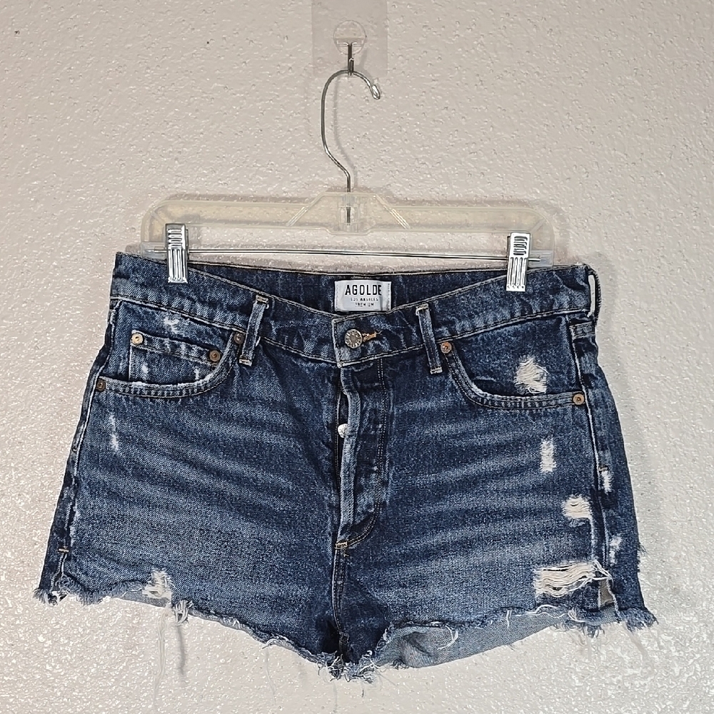 AGOLDE Women's Distressed Denim Shorts - Blue Size 29